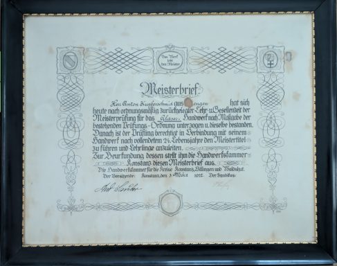 Meisterbrief Anton Kupferschmied